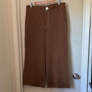 Zara Brown Wide-Leg Culottes Pants with White Stitching Size L